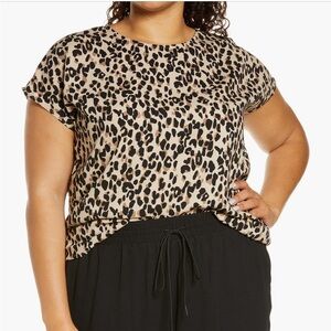 HALOGEN - Leopard Print Women's Cap Sleeve Top